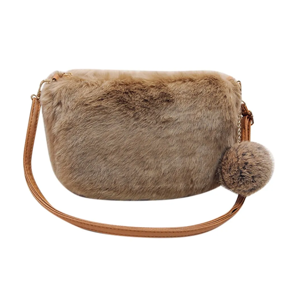 Круглая зимняя женская сумка из искусственного меха, женские сумки, плюшевая сумка-мессенджер через плечо для дам, забавная дизайнерская одноцветная сумка на плечо