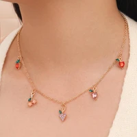 cute cherry grapes crystal choker collares chain rhinestone pendant necklaces for women jewelry gifts