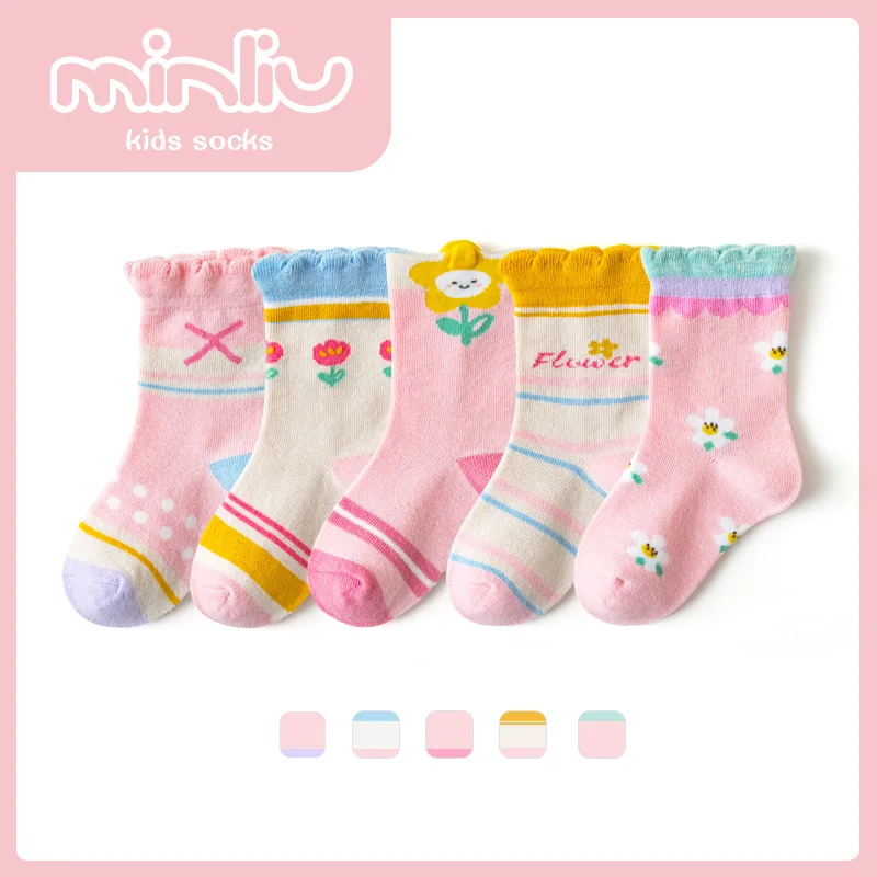 

Autumn and winter children's socks, three-dimensional flowers, girls socks, lace pink baby socks, middle tube student socks