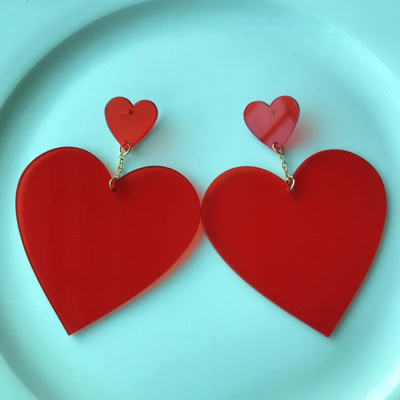 Серьги-подвески в стиле панк неоновые красные розовые форме сердца с