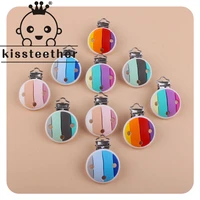 kissteether 1pcs silicone rainbow clip diy baby teething teether necklace bead tool nurs gift round heart accessories baby gift