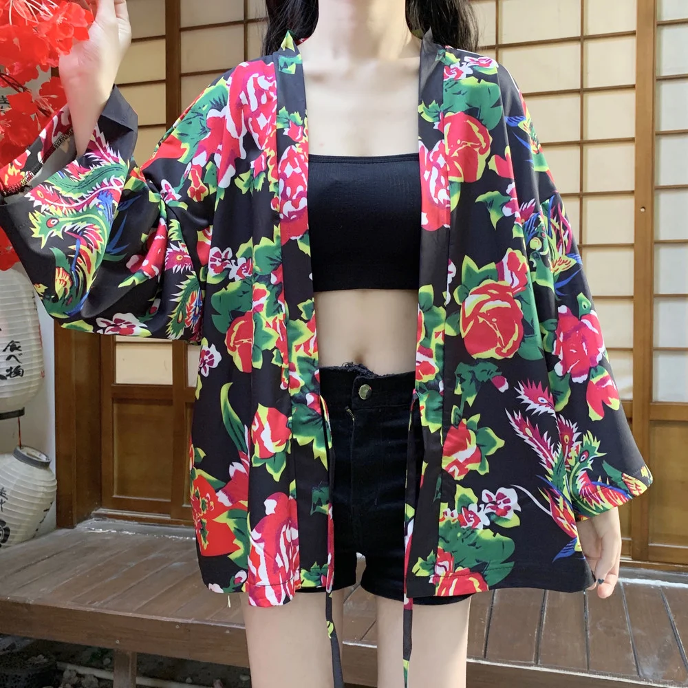 New Loose Beach Flower Cardigan Asian Fashion Women Harajuku Japanese Kimono Cosplay Style Tops Blouse Yukata Clothing 2021 |