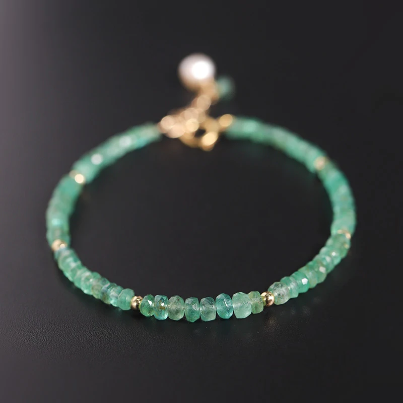 

DMBS433 Emerald Bracelet Female Natural Freshwater Pearl Color Treasure 14k Gold Injection Bracelet Custom