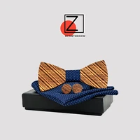 zdjmeitrxdoow wooden bow tie bowknots for wedding party ties striped wood bowtie gifts for men gravata hanky cufflinks set