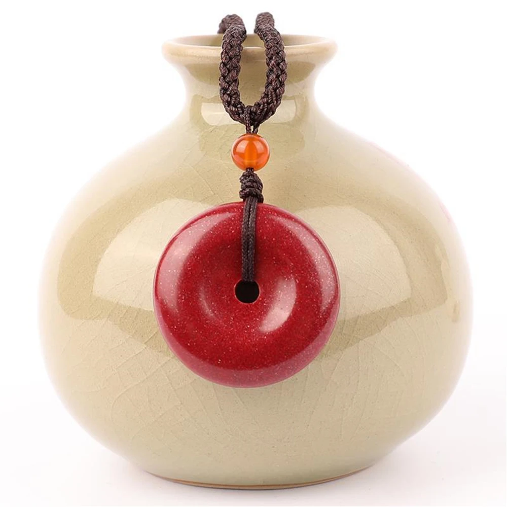 

Natural Vermilion Donut Necklace Pendant Hand Carved Red Donut Gemstone Necklace Lucky Amulet Pendant Fashion Jewelry Gift