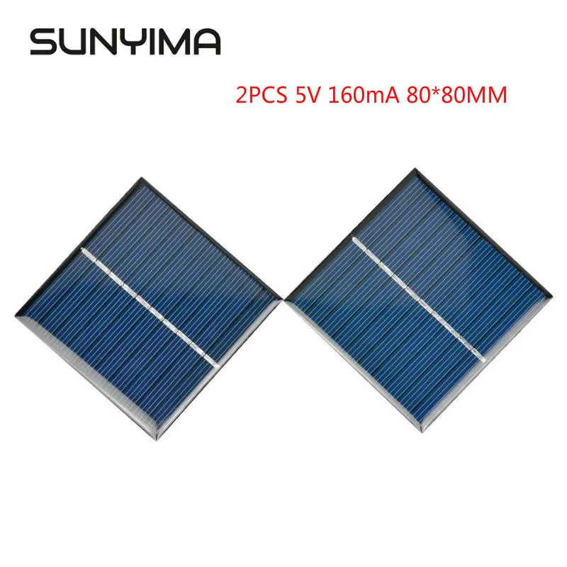 SUNYIMA-células solares de silicio policristalino, cargador de energía para paneles solares portátiles de carga DIY, 5V, 160mA, 80x80MM, 2 uds.