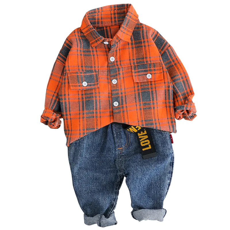 2019 г. Комплекты детской одежды модные костюмы для мальчиков клетчатые топы с