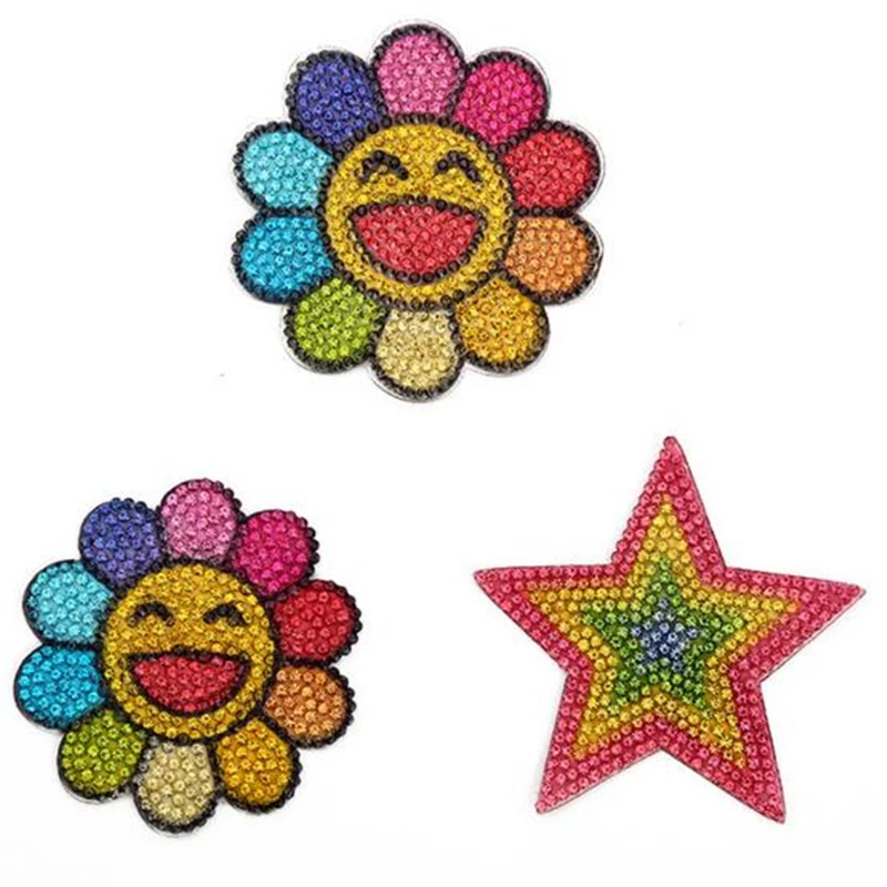 Аппликация для стразы, с цветами, звездами, разных размеров, термо-Стикеры для одежды, с блестками для одежды
