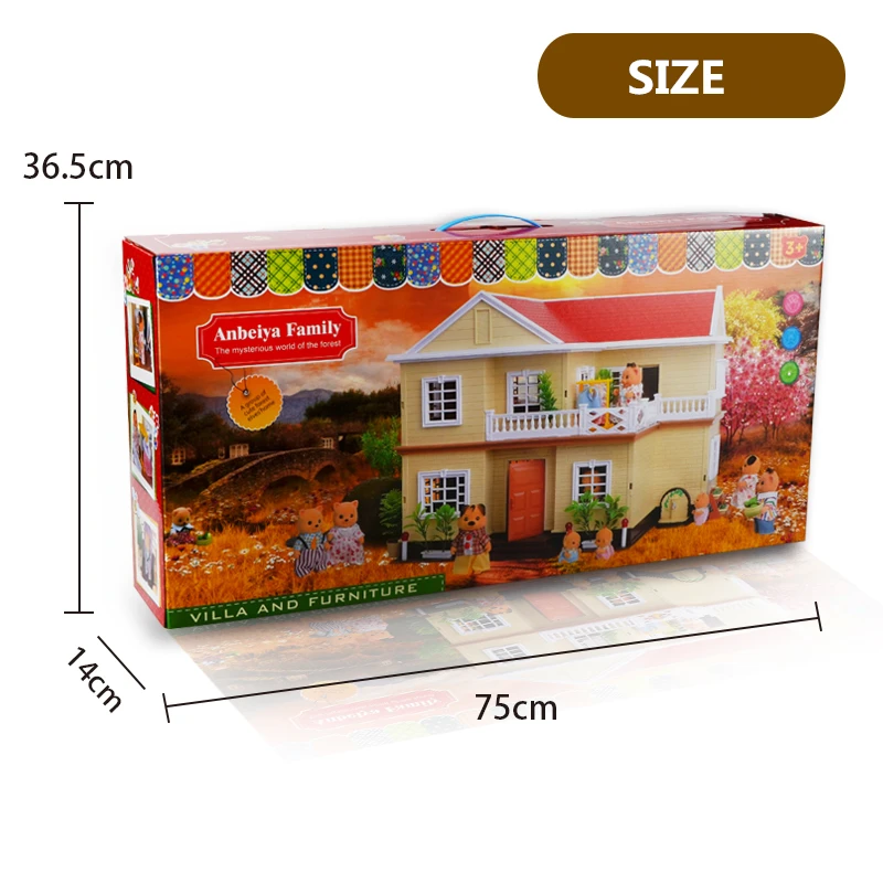 

JMU family DIY hous toys with light furniture and doll big color box package