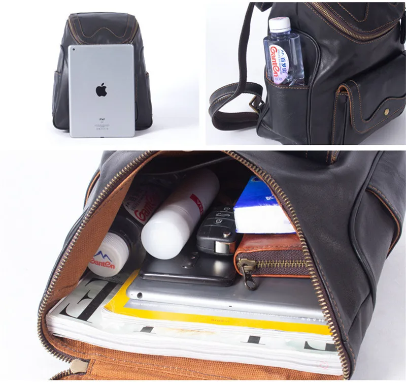 

PNDME daily designer luxury genuine leather women's backpack outdoor casual travel soft cowhide bagpack female black bookbag