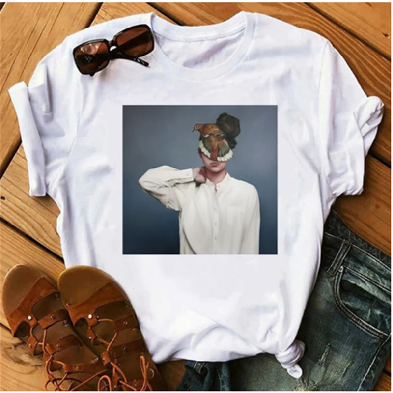 

Sexy Butterfly Feather Print Short-Sleeved T-shirt Fashion Casual Lady T-shirt AOWOF New Harajuku Aesthetic T-shirt