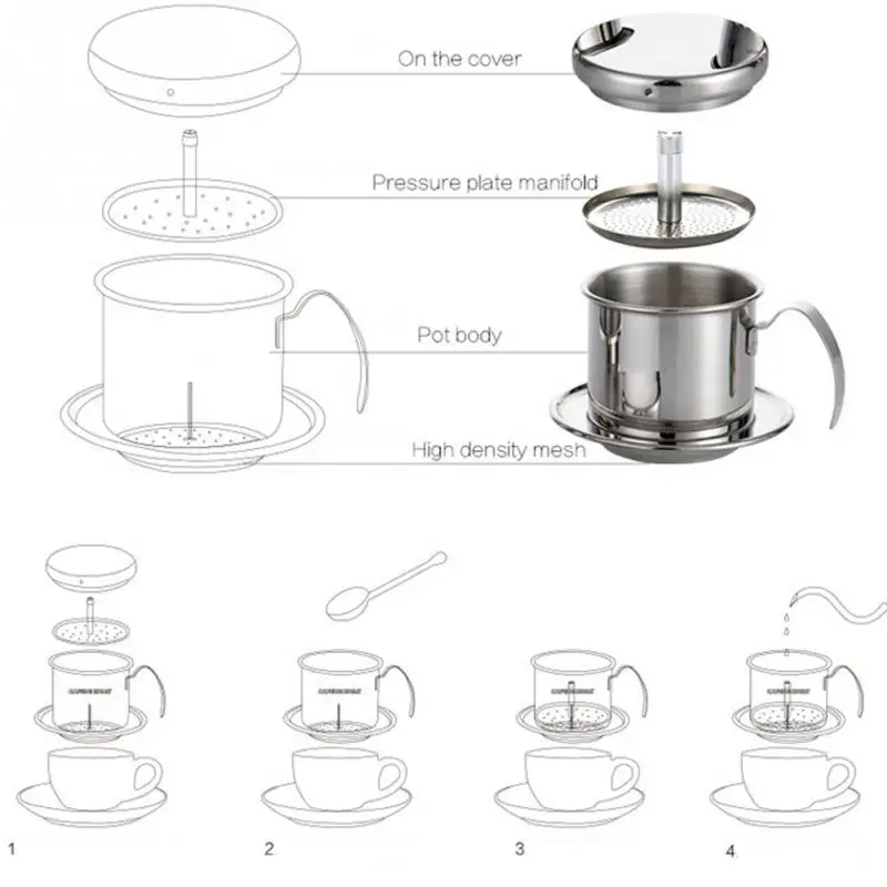 Многоразовый фильтр из нержавеющей стали вьетнамская кофейная капельница с