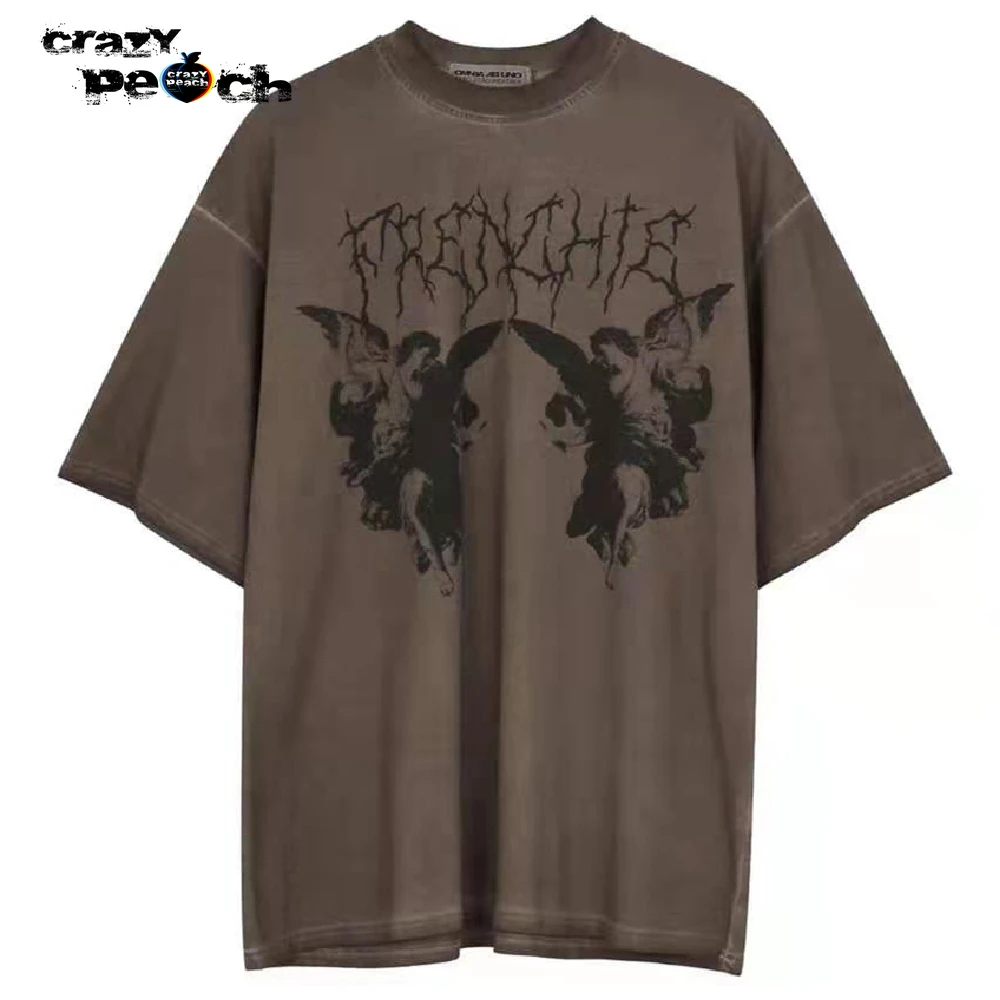

Hip Hop Streetwear Oversize T-Shirt 2021 Men Angel Dark Print Tshirt Harajuku Cotton Loose T Shirt Summer Short Sleeve Tops Tees