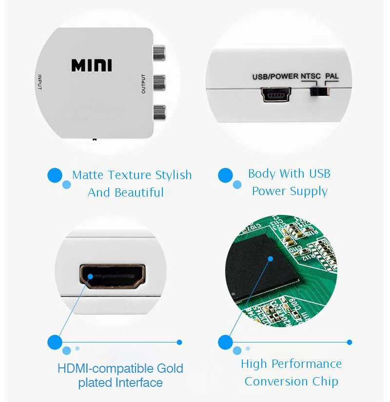 

to VGA to RCA AV HD 1080P Video Composite Adapter Converter with Audio Cable HDMI-compatibleCVBS Audio to PC TV Support NTSC PAL