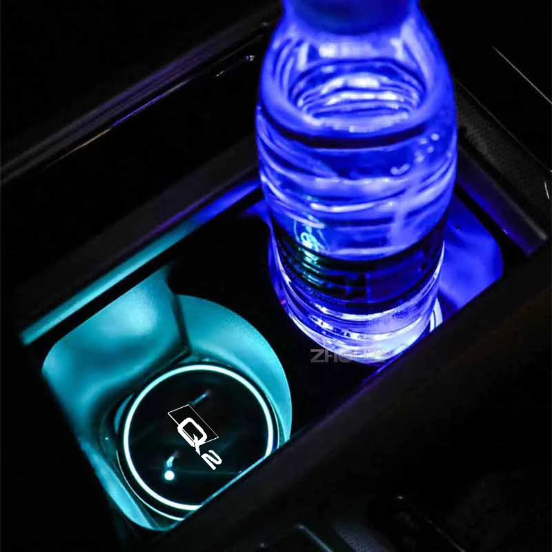 Luminous Cup Coaster Holder 7 Colorful USB Charging Car Led Atmosphere Light For Audi Q2 GAB Car Accessories