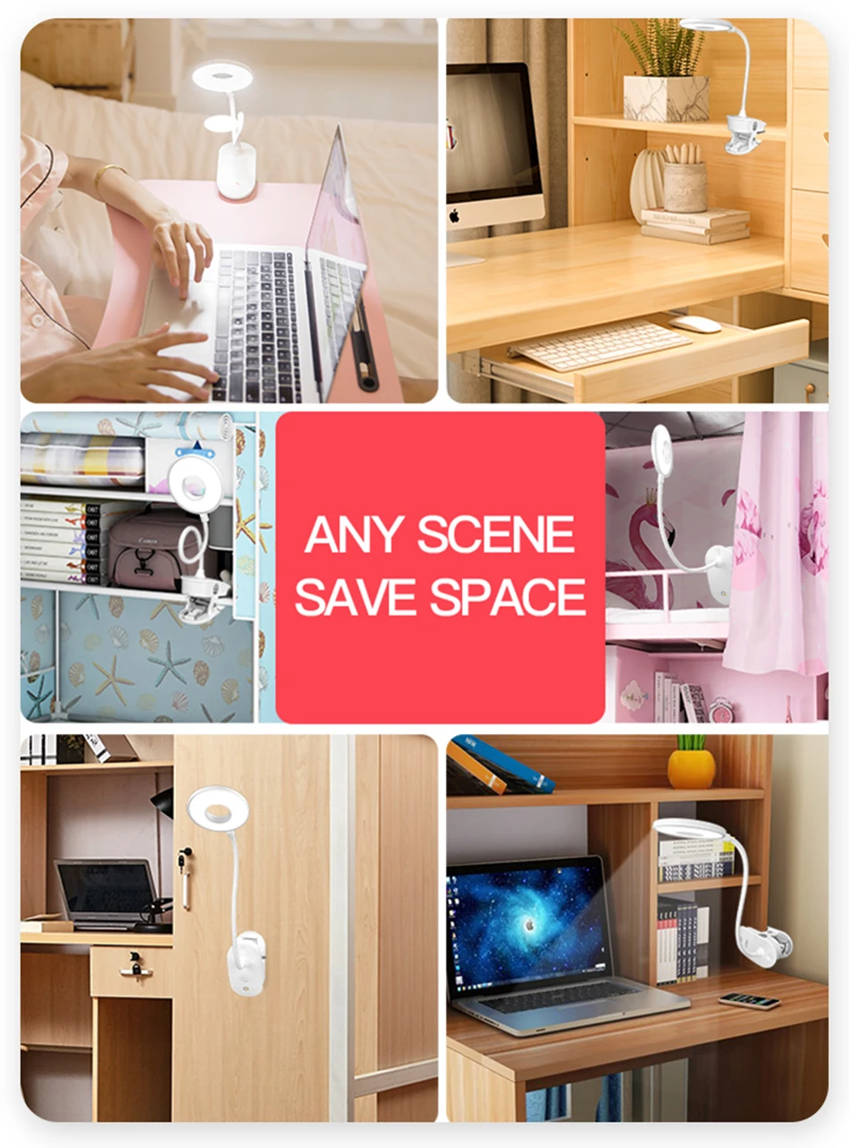 Настольная лампа Flexo с клипсой USB кабелем и аккумулятором 18650|Настольные лампы| |