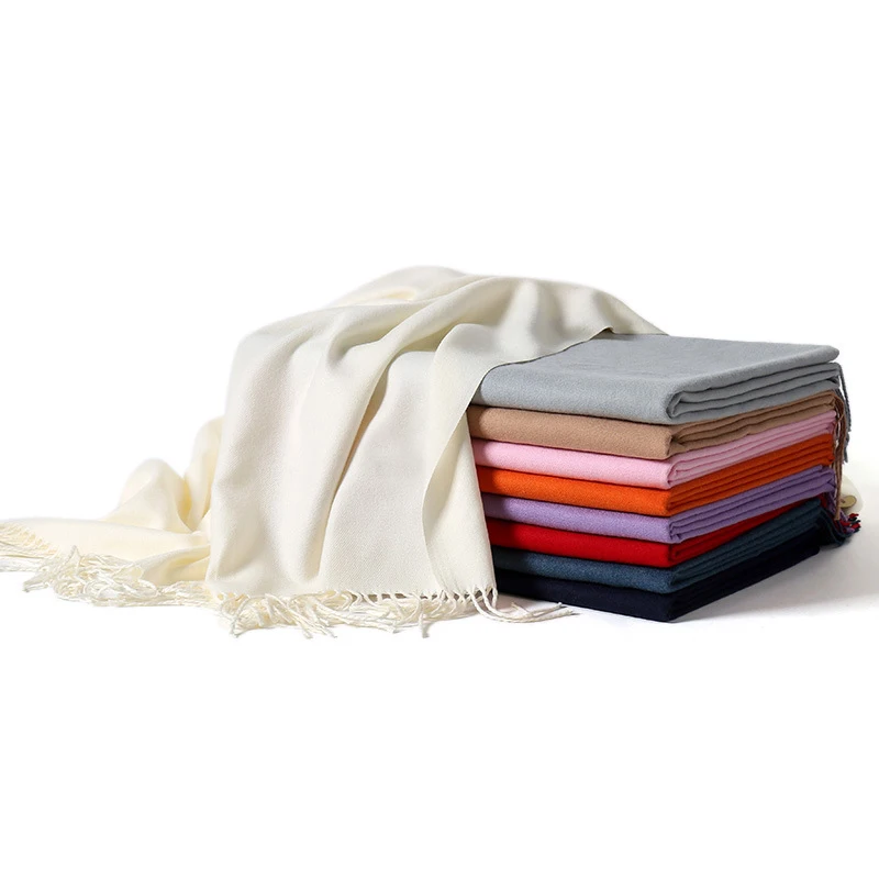 

20 Color Personalized Solid Tassel For Women Scarf Embroidery Custom Cashmere Winter Lady Girls Shawl Scarf Statement Gift