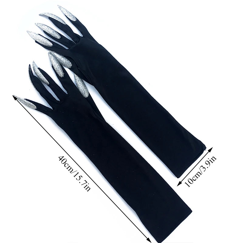 

Halloween Long Nails Gloves Funny Festival Witch Cosplay Costume Party Scary Fancy Props Black Mitten Boy Kids Joking Tools