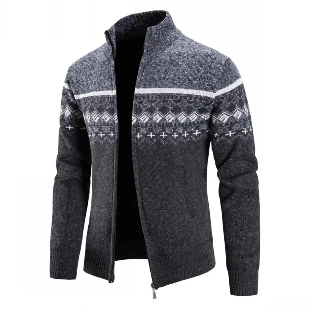 

Winter Clothes Men Coat Long Sleeve Knitted Cardigan Outerwear High Neck Zip Up Jacket Casual Warm Sweater Men Fashion Clothing