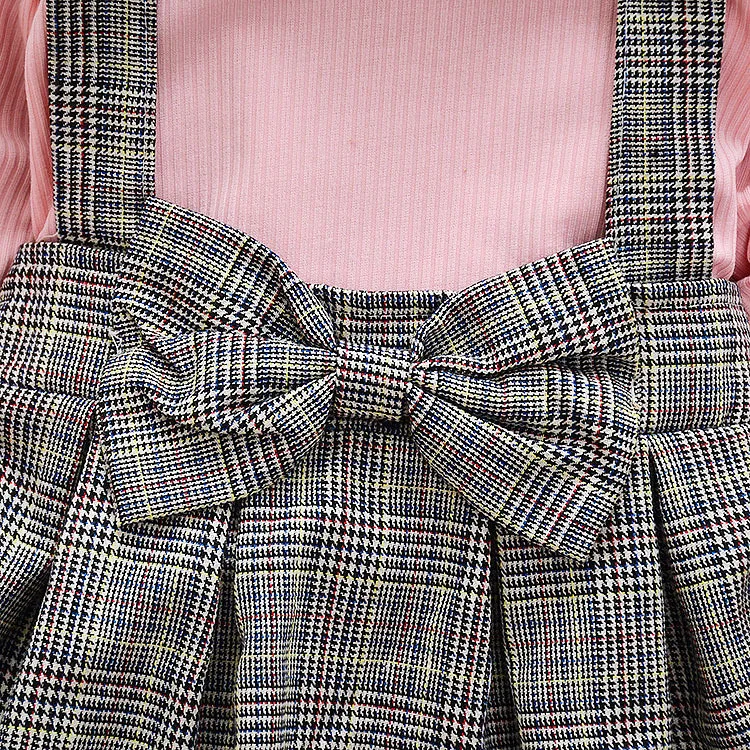 

Girls foreign style spring and autumn clothes baby fake 2 fashionable children's plaid little princess skirt kids clothing