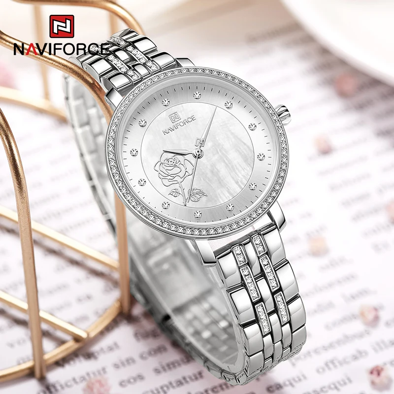 NAVIFORCE Fashion Casual Brand Ladies Watch Steel Band Bracelet Ladies Quartz Waterproof Shockproof Diamond Exquisite Watch
