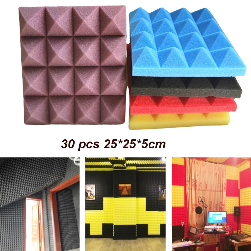 

48PCS 250x250x50mm Studio Acoustic Foam Soundproof 16 Pyramid Absorption Treatment Panel Tile Protective Sound Proof Sponge