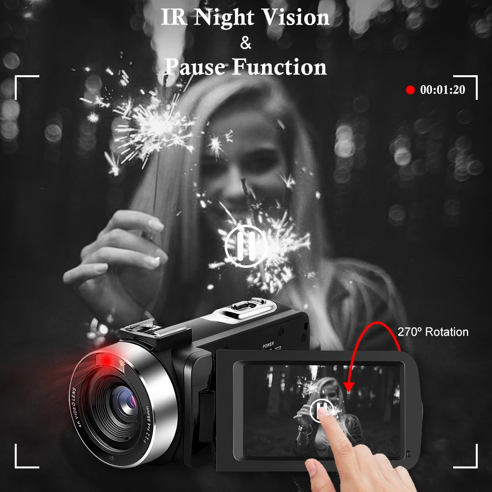 4K видео Камера для видеокамеры 48MP веб камеры YouTube Facebook с поддержкой Wi Fi ИК