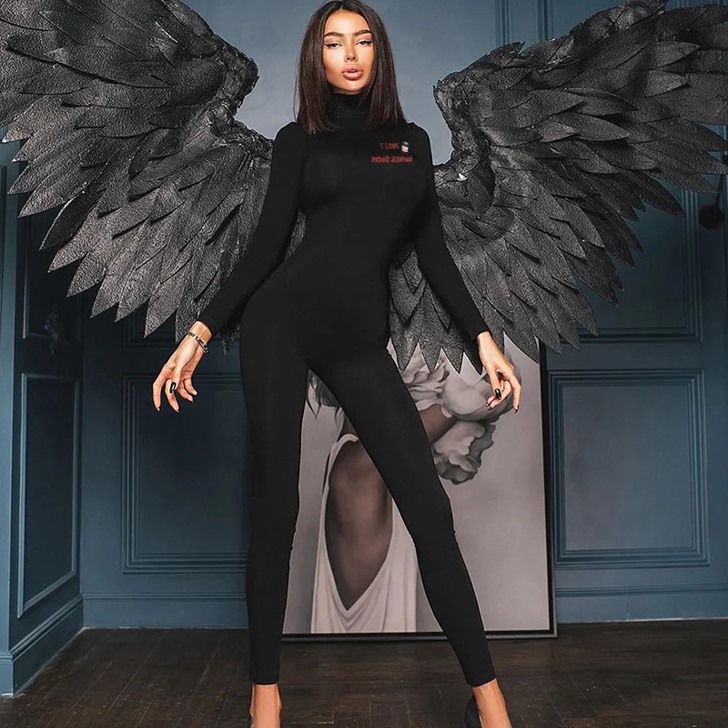 Bodycon Jumpsuit Women One Piece Outfit Long Sleeve Sports Rompers Printing Overalls Letter Sportswear Tight Jogger Body Suit