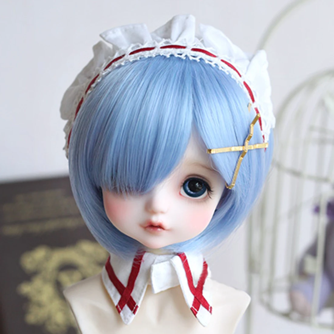 Аксессуары для кукол Modikerbjd Rem и Ram парик косплея 1/4 BJD (синий/розовый) без куклы |