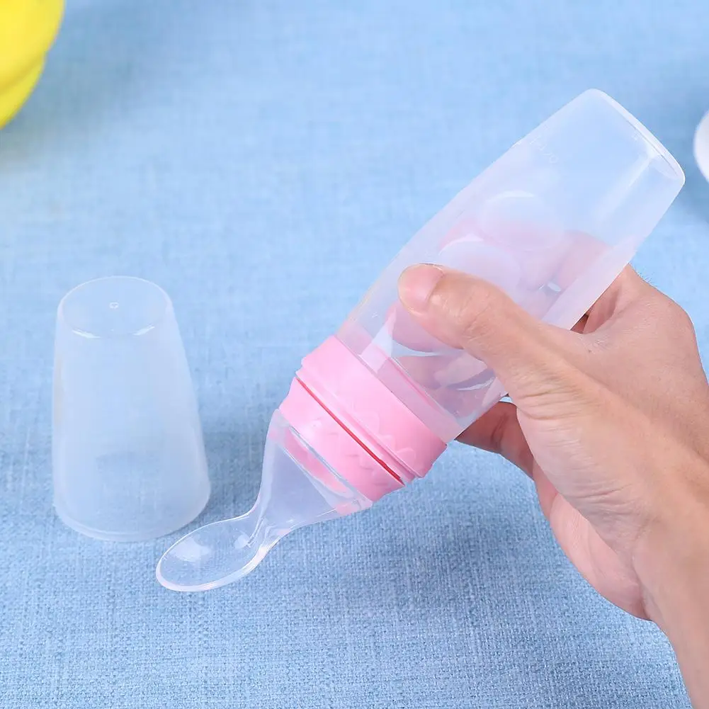 

Silicone Soft Spoon Feeding Bottle with Cover Baby Children Flatware (Pink) Baby Feeding Props Baby Feed Care Accessory