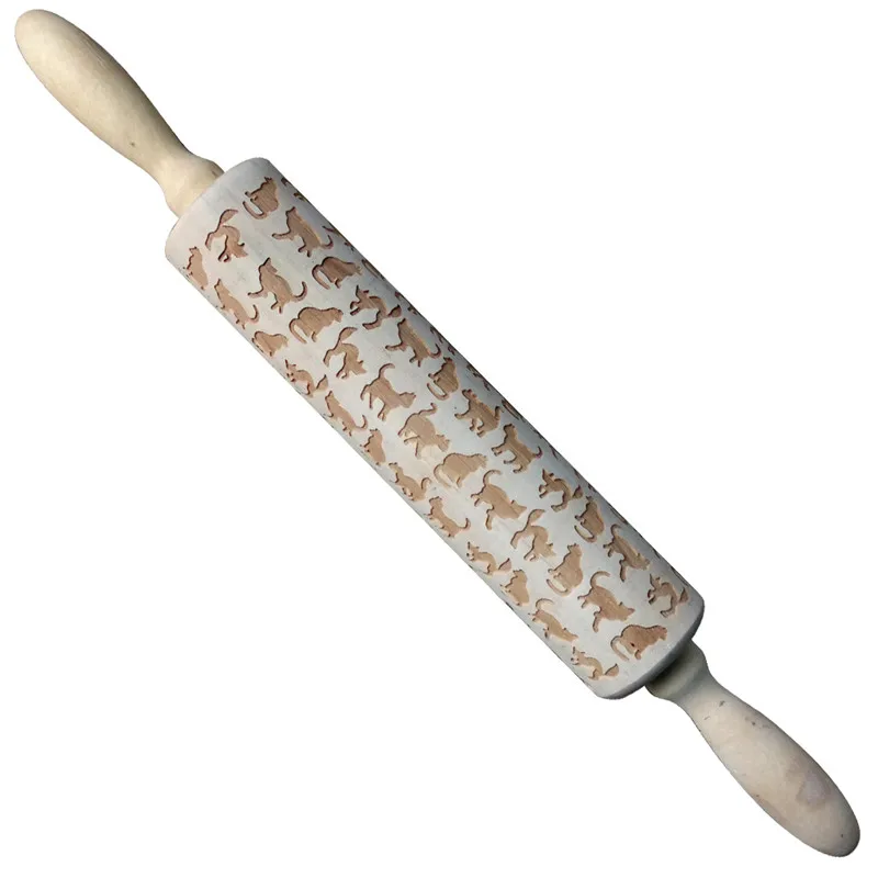 Christmas Party Cookies Baking Noodle Biscuit Cake Dough Rolling Tool Musical Note Cat Pattern Wooden Embossing Pin | Дом и сад