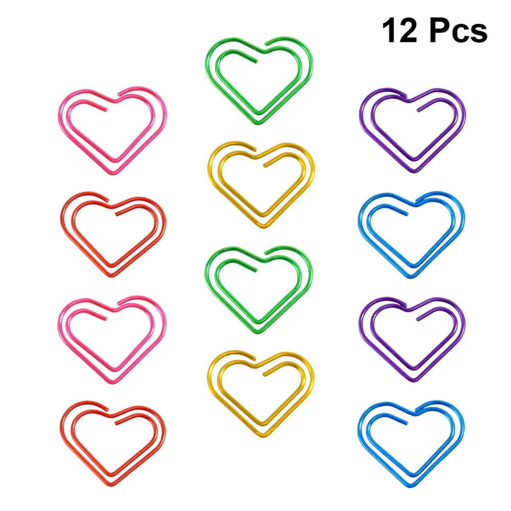 

12pcs Metal Paper Clips Creative Heart-shaped Cololful Note Photo Sign Clips Clips for Home Office School (Mixed Color)