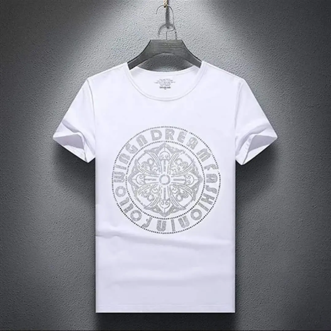 

Top Men T-shirt Oversized T-shirt Summer T-shirt New Fashion Brand Hot Drilling T Men's Short Sleeve 100% Cotton Sleeve Style
