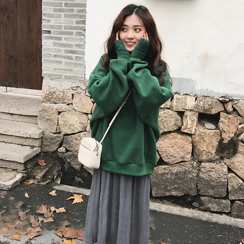 

Women's Sweater O-Neck Loose Soft Autumn Plus Thick Velvet Winter Pullover High Street Style Long Sleeve Knitted Sweater 8827#