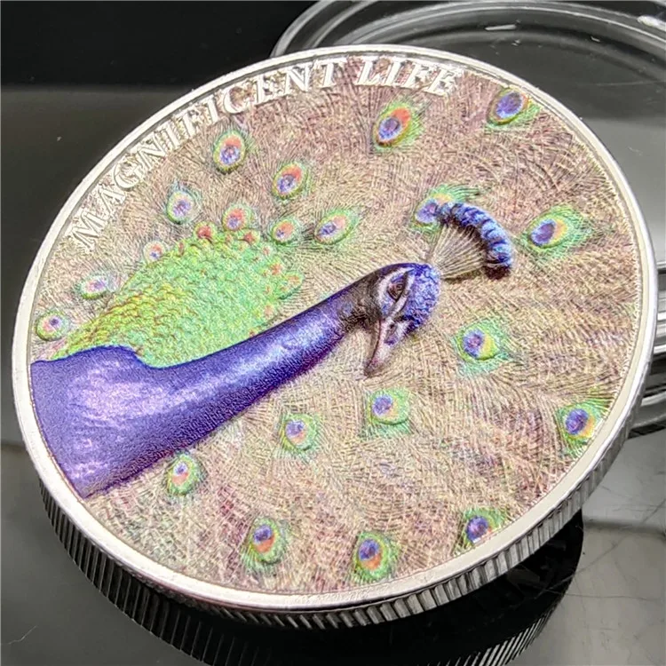 Павлин рельеф монеты коллекционные серебряные с животными 40 мм|Безвалютные