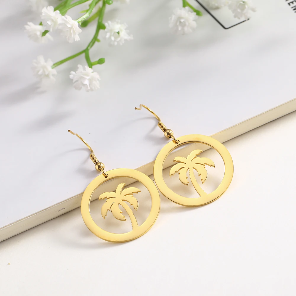 SKYRIM Кокосовая пальма корейские Висячие серьги для женщин из нержавеющей стали