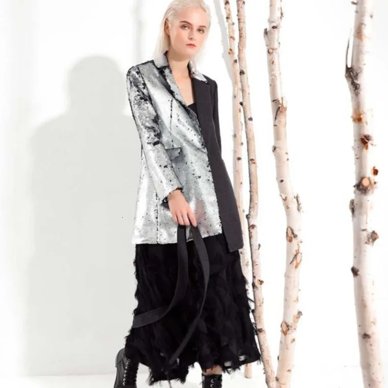 Женский блейзер LANMREM с длинным рукавом и блестками контраст цветов весна 2020 |