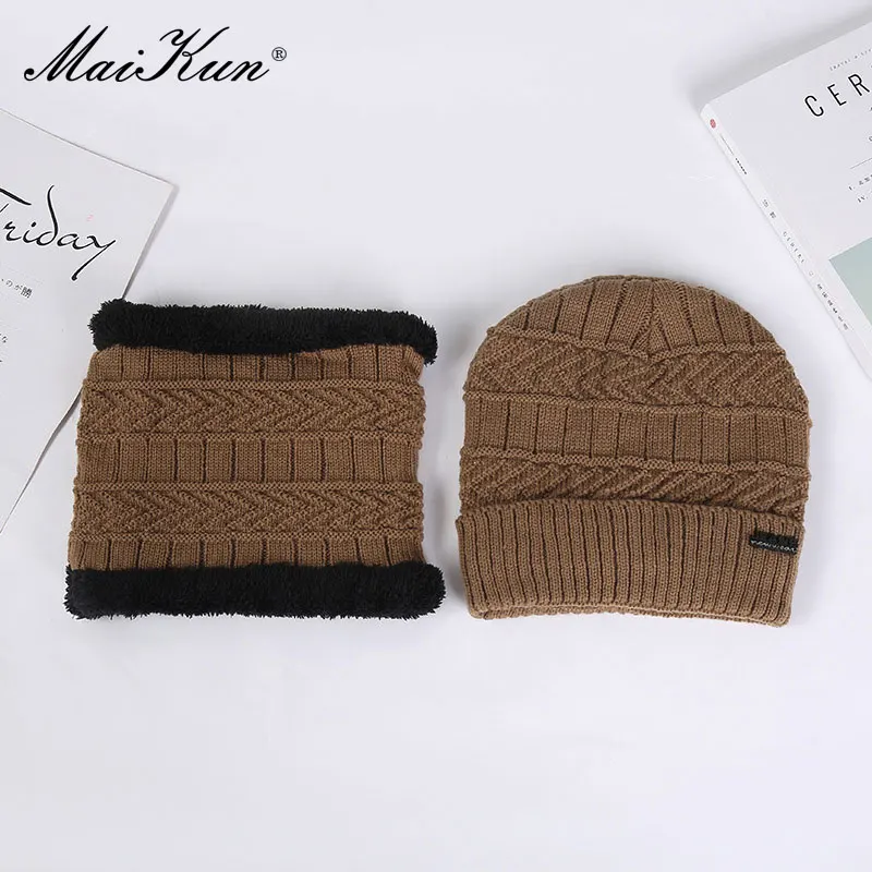 Maikun Mens Cap Set  Wool Hat Casual Warm Knitted Hat Bib Two-Piece Set