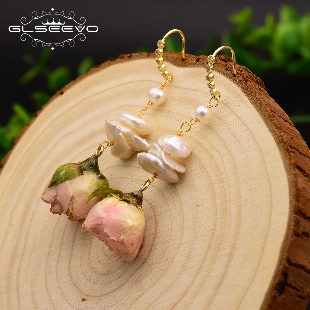 GLSEEVO натуральная пресная вода барокко жемчужные Висячие серьги цветок капли в