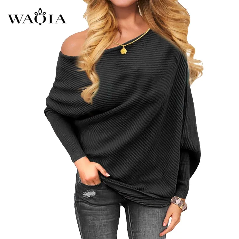 Женский трикотажный свитер сексуальный пуловер с рукавами летучая мышь джемпер