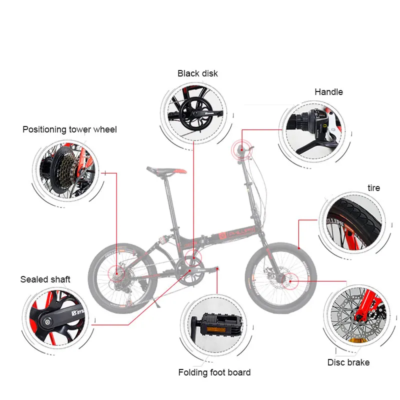 Bike Folding Bicycle 20 Inch Speed Double Disc Brake Shock Absorption Aluminum Alloy Rim Student Adult Men and Women