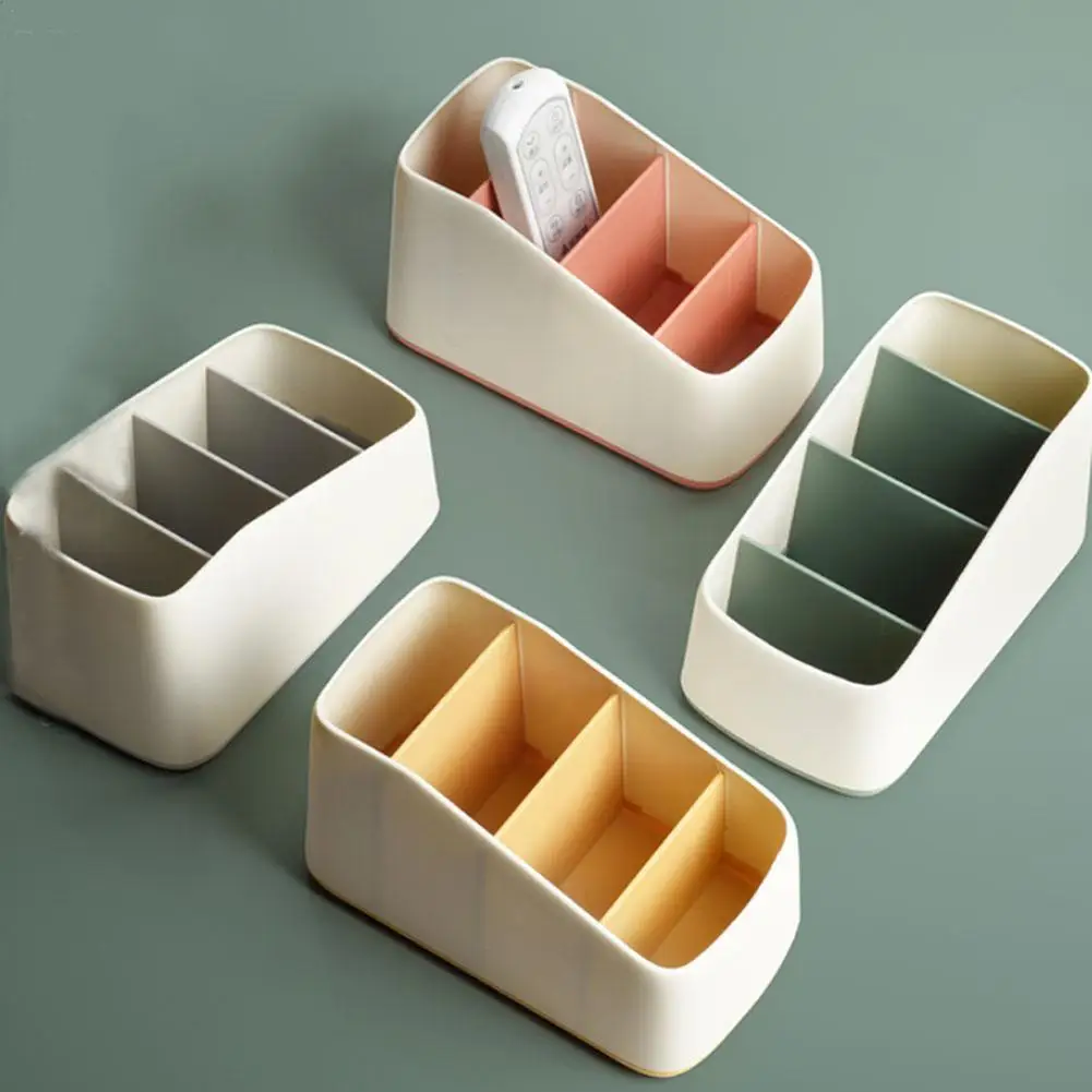

Desktop Remote Control 4 Slot Storage Box Multi Grids Storage Container Pencil Pen Sundries Badge Organizer For Living Room Y1o3