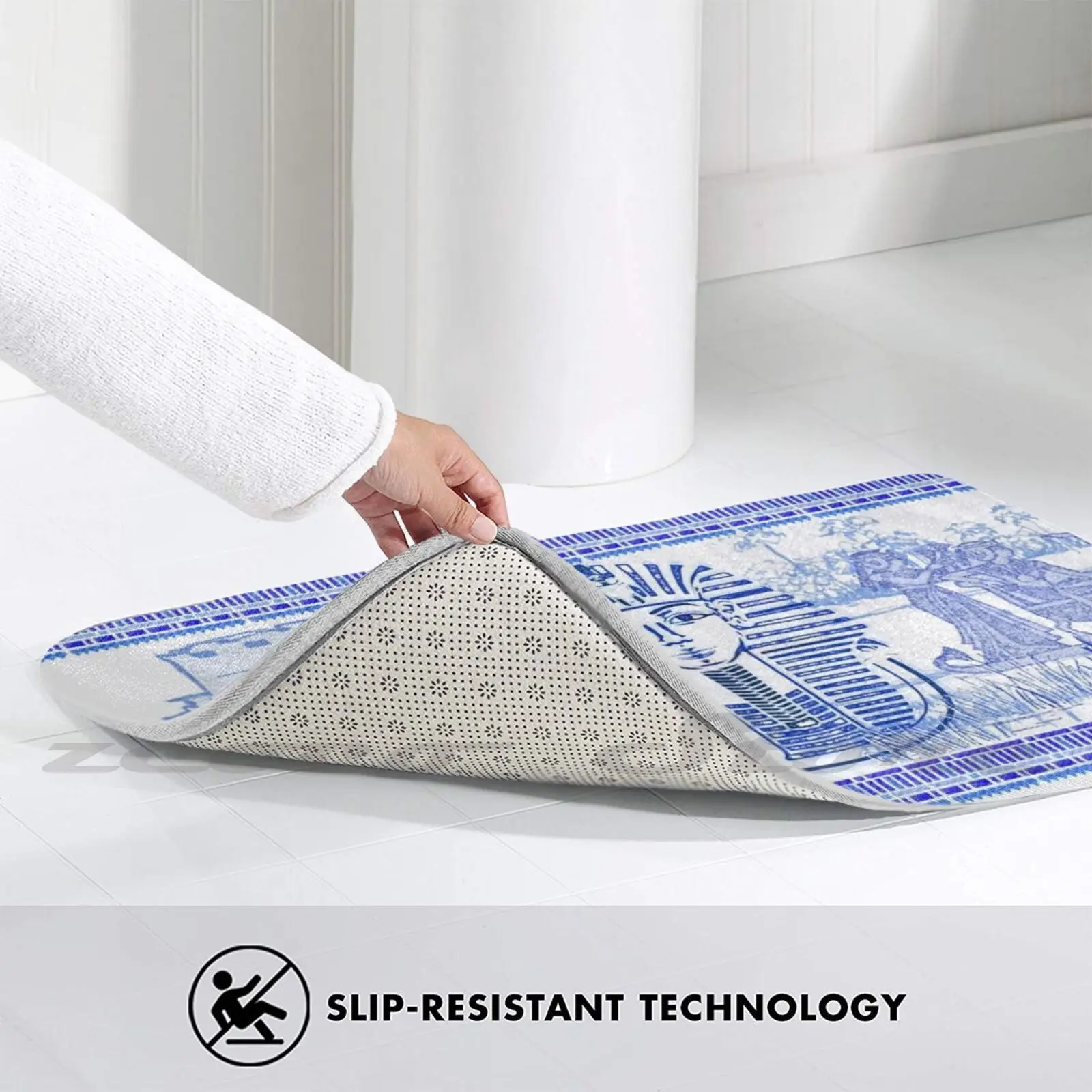 Египетский коврик синего и белого цвета для двери не скользит впитывает влагу Spode