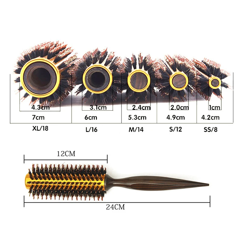 

1pc Natural Boar Bristle Round Brush Wooden Handle Hair Rolling Brush For Hair Drying Styling Curling Detangling Hair Brush