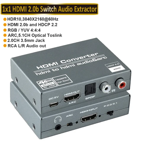 Экстрактор аудио Navceker HDMI 2,0, 4 к, 60 Гц, YUV4:4:4, HDR