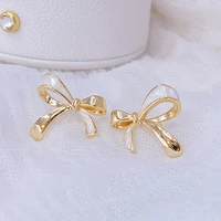 new arrive temperament bowknot women earring 14k real gold luxury stud earrings wedding jewelry for bridal charm accessories