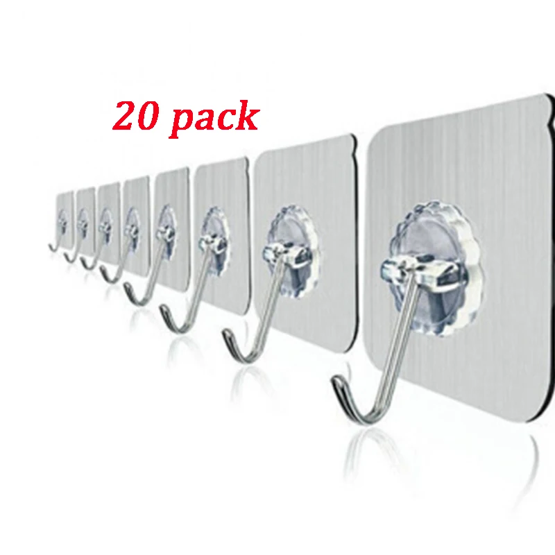 

20Pcs Transparent Wall Hooks Waterproof Oilproof Self Adhesive Hooks Reusable Seamless Hanging Hook For Kitchen Bathroom Office
