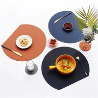 hot sale tableware pad placemat set semicircle heat lnsulation non slip leather dining table mat bicolor cup coaster kitchen