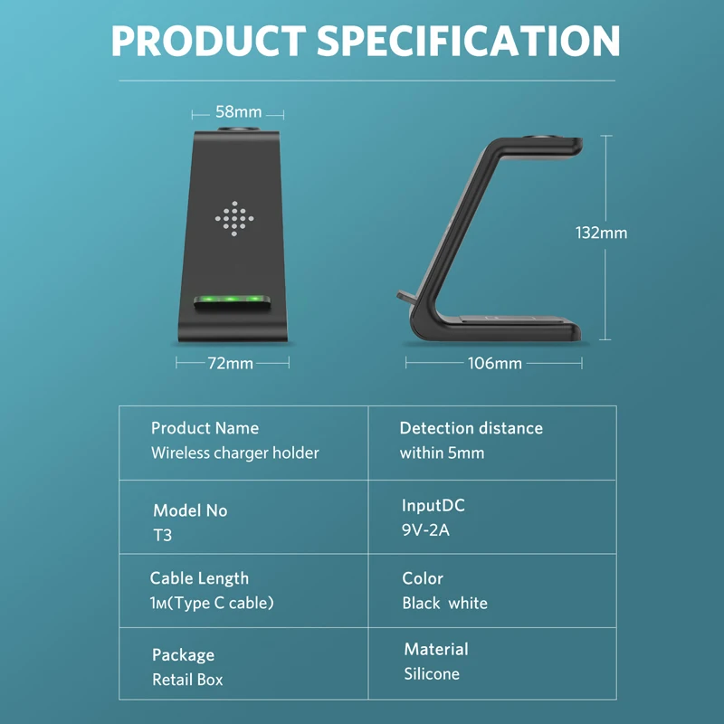 

3 In 1 Wireless Charger 10W Fast Charge For iPhone 8/X/XS/XR/11/11 Pro/12 Charger Dock For Apple Watch Airpods Pro Charge Stand