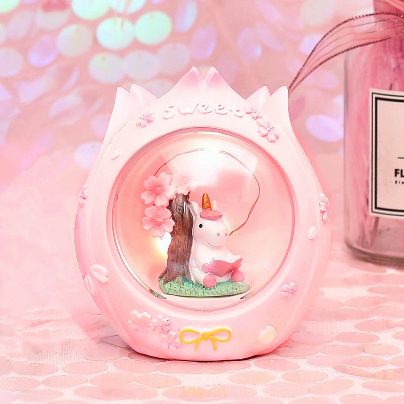 Новый Единорог Ins ночные светильники Девушка Спальня прикроватная Смола Розовый